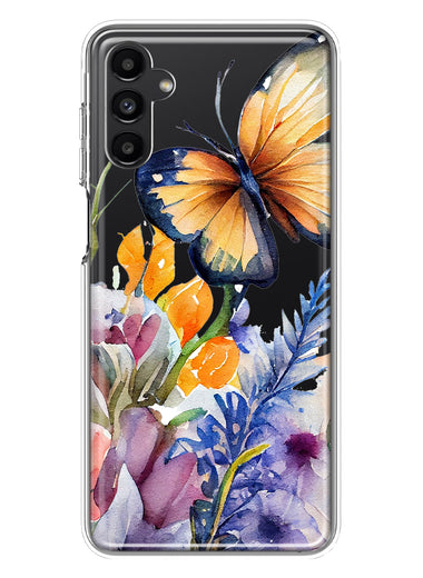 Samsung Galaxy A14 Spring Summer Flowers Butterfly Purple Blue Lilac Floral Hybrid Protective Phone Case Cover