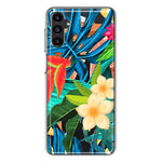 Samsung Galaxy A13 Blue Monstera Pothos Tropical Floral Summer Flowers Hybrid Protective Phone Case Cover