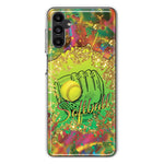 Samsung Galaxy A54 Love Softball Girls Glove Green Tie Dye Swirl Paint Hybrid Protective Phone Case Cover