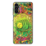 Samsung Galaxy A14 Love Softball Girls Glove Green Tie Dye Swirl Paint Hybrid Protective Phone Case Cover