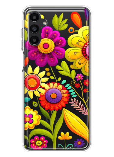 Samsung Galaxy A14 Colorful Yellow Pink Folk Style Floral Vibrant Spring Flowers Hybrid Protective Phone Case Cover