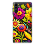Samsung Galaxy A14 Colorful Yellow Pink Folk Style Floral Vibrant Spring Flowers Hybrid Protective Phone Case Cover