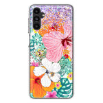 Samsung Galaxy A13 Hawaiian Vibes Hibiscus Flowers Monstera Vacation Summer Hybrid Protective Phone Case Cover