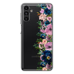 Samsung Galaxy A54 Navy Blue Summer Watercolor Floral Classic Purple Flowers Hybrid Protective Phone Case Cover