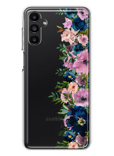 Samsung Galaxy A14 Navy Blue Summer Watercolor Floral Classic Purple Flowers Hybrid Protective Phone Case Cover