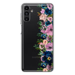 Samsung Galaxy A14 Navy Blue Summer Watercolor Floral Classic Purple Flowers Hybrid Protective Phone Case Cover