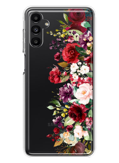 Samsung Galaxy A14 Red Summer Watercolor Floral Bouquets Ruby Flowers Hybrid Protective Phone Case Cover