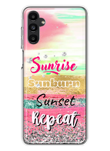 Samsung Galaxy A14 Summer Brush Strokes Sunrise Sunburn Sunset Repeat Hybrid Protective Phone Case Cover