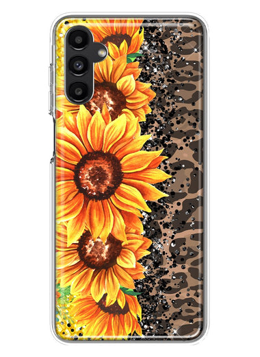Samsung Galaxy A54 Yellow Summer Sunflowers Brown Leopard Honeycomb Hybrid Protective Phone Case Cover