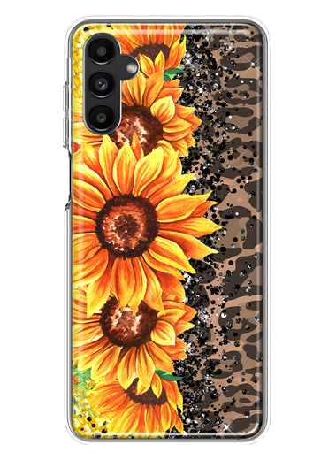 Samsung Galaxy A14 Yellow Summer Sunflowers Brown Leopard Honeycomb Hybrid Protective Phone Case Cover