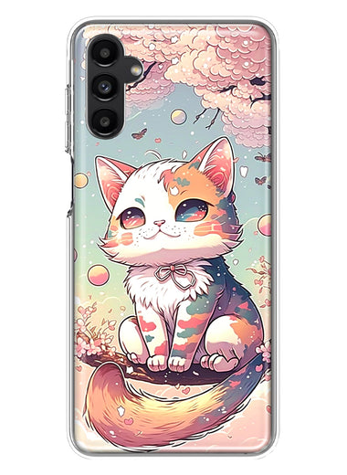 Samsung Galaxy A54 Kawaii Manga Pink Cherry Blossom Cute Cat Hybrid Protective Phone Case Cover