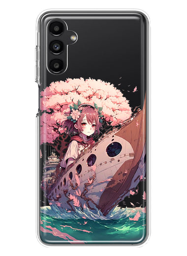 Samsung Galaxy A13 Kawaii Manga Pink Cherry Blossom Japanese Girl Boat Hybrid Protective Phone Case Cover