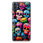 Samsung Galaxy A54 Halloween Spooky Colorful Day of the Dead Skulls Hybrid Protective Phone Case Cover