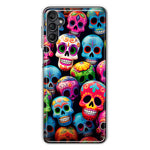 Samsung Galaxy A14 Halloween Spooky Colorful Day of the Dead Skulls Hybrid Protective Phone Case Cover