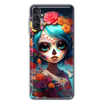 Samsung Galaxy A14 Halloween Spooky Colorful Day of the Dead Skull Girl Hybrid Protective Phone Case Cover