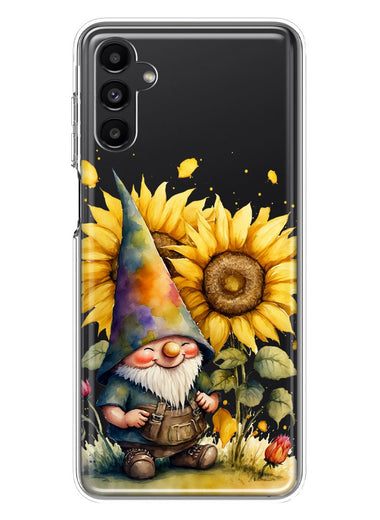 Samsung Galaxy A13 Cute Gnome Sunflowers Clear Hybrid Protective Phone Case Cover