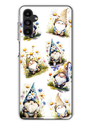 Samsung Galaxy A13 Cute White Blue Daisies Gnomes Hybrid Protective Phone Case Cover