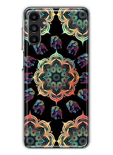 Samsung Galaxy A13 Mandala Geometry Abstract Elephant Pattern Hybrid Protective Phone Case Cover
