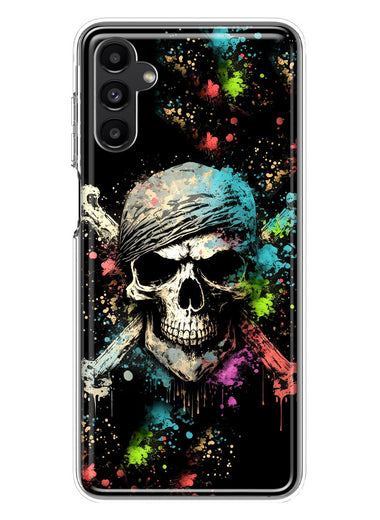 Samsung Galaxy A14 Fantasy Paint Splash Pirate Skull Hybrid Protective Phone Case Cover