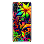 Samsung Galaxy A14 Neon Rainbow Psychedelic Trippy Hippie Daisy Flowers Hybrid Protective Phone Case Cover