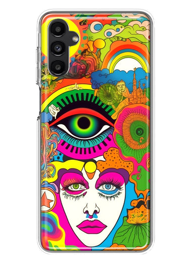 Samsung Galaxy A14 Neon Rainbow Psychedelic Trippy Hippie DaydreamHybrid Protective Phone Case Cover