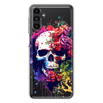 Samsung Galaxy A13 Fantasy Skull Red Purple Roses Hybrid Protective Phone Case Cover