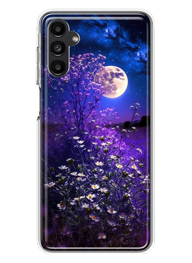 Samsung Galaxy A13 Spring Moon Night Lavender Flowers Floral Hybrid Protective Phone Case Cover