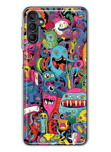 Samsung Galaxy A13 Psychedelic Trippy Happy Aliens Characters Hybrid Protective Phone Case Cover