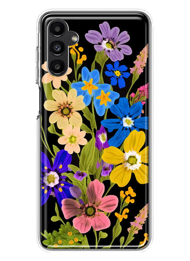 Samsung Galaxy A13 Blue Yellow Vintage Spring Wild Flowers Floral Hybrid Protective Phone Case Cover
