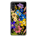 Samsung Galaxy A14 Blue Yellow Vintage Spring Wild Flowers Floral Hybrid Protective Phone Case Cover