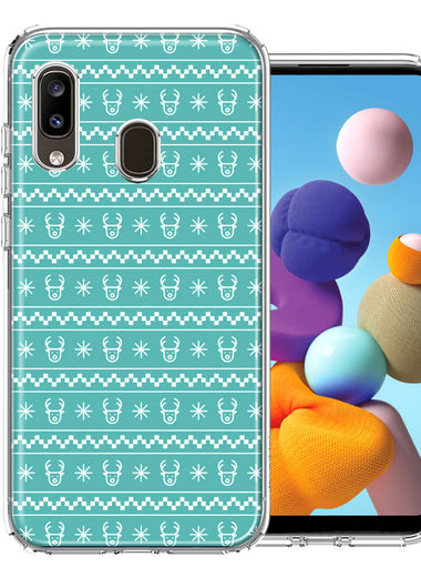 Samsung Galaxy A20 Teal Christmas Reindeer Pattern Design Double Layer Phone Case Cover