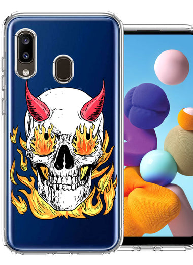 Samsung Galaxy A20 Flamming Devil Skull Design Double Layer Phone Case Cover