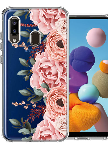 For Samsung Galaxy A20 Blush Pink Peach Spring Flowers Peony Rose Phone Case Cover