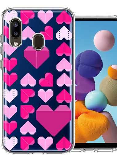 Samsung Galaxy A20 Pink Purple Origami Valentine's Day Polkadot Hearts Design Double Layer Phone Case Cover
