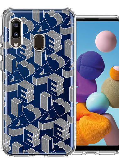 Samsung Galaxy A20 3D Love Letters Hearts Valentine's Day Double Layer Phone Case Cover