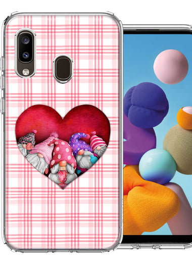 Samsung Galaxy A20 Valentine's Day Garden Gnomes Heart Love Pink Plaid Double Layer Phone Case Cover