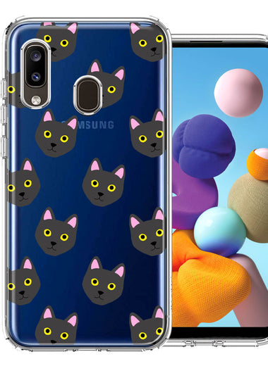 Samsung Galaxy A20 Black Cat Polkadots Design Double Layer Phone Case Cover