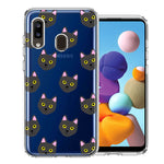 Samsung Galaxy A20 Black Cat Polkadots Design Double Layer Phone Case Cover