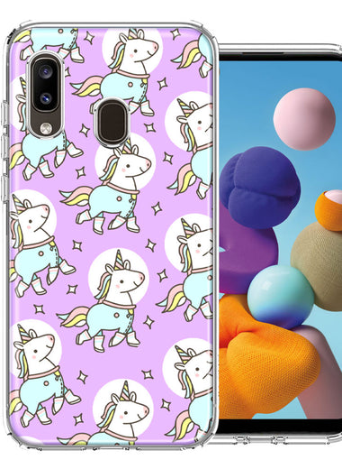 Samsung Galaxy A21 Cute Unicorns Purple Design Double Layer Phone Case Cover