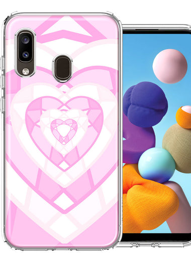 Samsung Galaxy A20 Pink Gem Hearts Design Double Layer Phone Case Cover