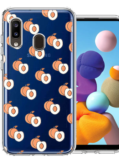 Samsung Galaxy A20 Polka Dot Peaches Design Double Layer Phone Case Cover