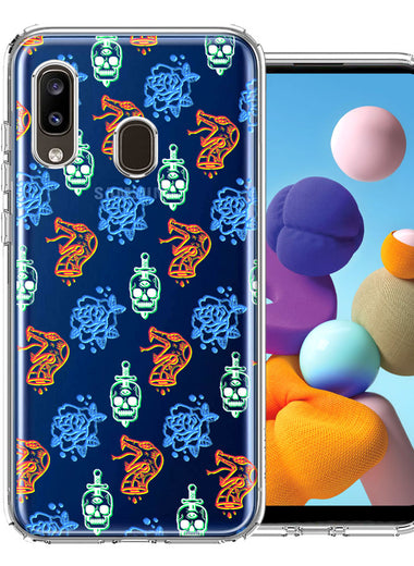 Samsung Galaxy A20 Snakes Skulls Roses Design Double Layer Phone Case Cover