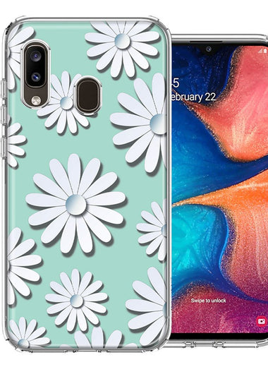 Samsung A20 White Teal Daisies Design Double Layer Phone Case Cover