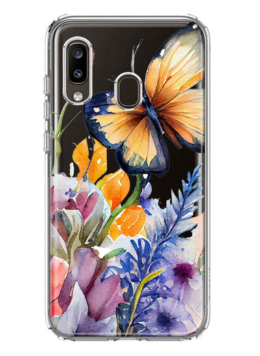 Samsung Galaxy A20 Spring Summer Flowers Butterfly Purple Blue Lilac Floral Hybrid Protective Phone Case Cover