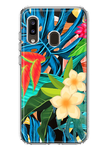 Samsung Galaxy A20 Blue Monstera Pothos Tropical Floral Summer Flowers Hybrid Protective Phone Case Cover