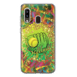 Samsung Galaxy A20 Love Softball Girls Glove Green Tie Dye Swirl Paint Hybrid Protective Phone Case Cover