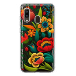 Samsung Galaxy A20 Colorful Red Orange Folk Style Floral Vibrant Spring Flowers Hybrid Protective Phone Case Cover