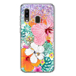 Samsung Galaxy A20 Hawaiian Vibes Hibiscus Flowers Monstera Vacation Summer Hybrid Protective Phone Case Cover