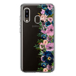 Samsung Galaxy A20 Navy Blue Summer Watercolor Floral Classic Purple Flowers Hybrid Protective Phone Case Cover