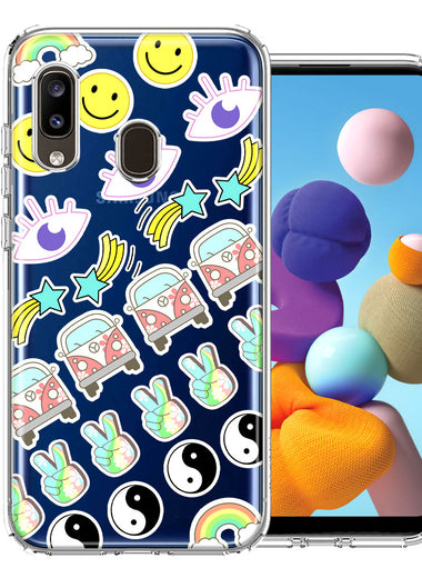 Samsung Galaxy A20 70's Yin Yang Hippie Happy Peace Stars Design Double Layer Phone Case Cover
